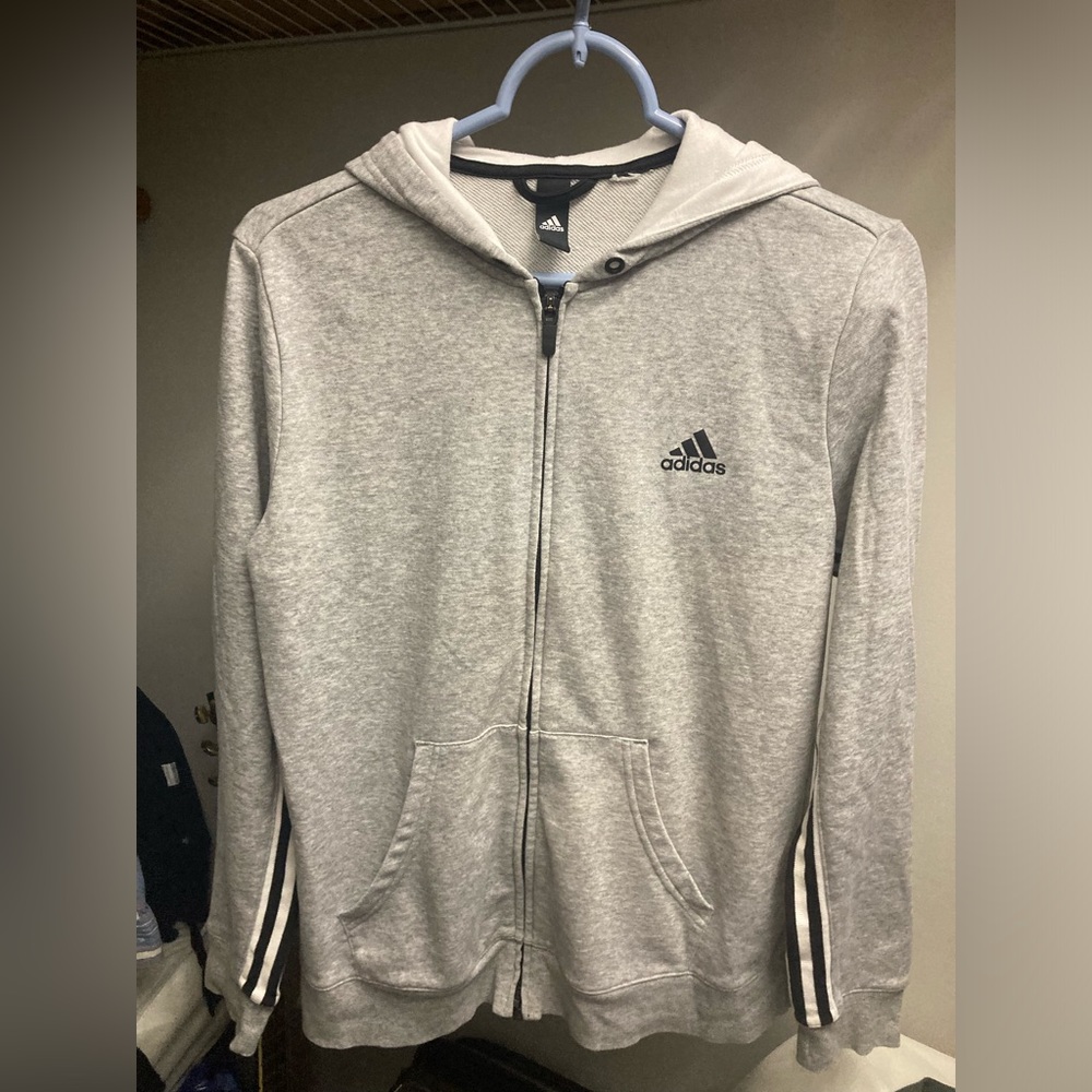 Adidas Women’s Essentials 3-stripe grey zip up hoodie